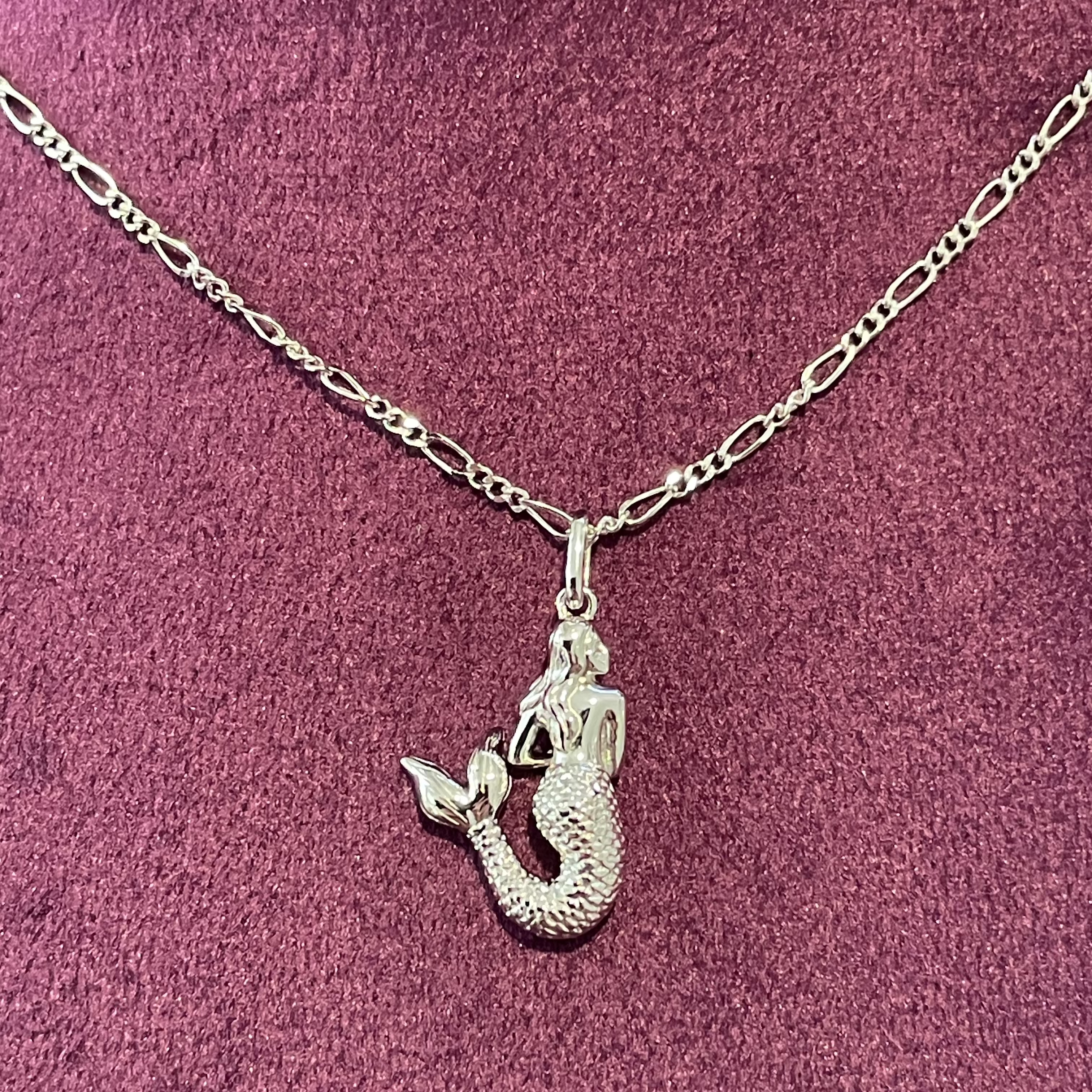 Dreamy La Sirena Necklace in Rhodium with a delicate mermaid charm, vintage-inspired design, and premium craftsmanship—exclusive to Xanthea Jewellery.